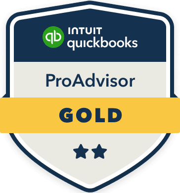 Intuit QuickBooks ProAdvisor Gold badge with two stars and a gold band across the center.